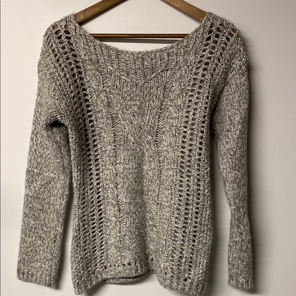BERRERTI Alpaca Wool Blend Textured Gray Crew Neck Sweater Made In Italy